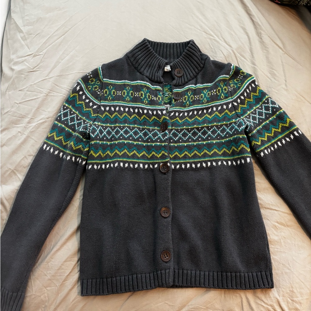 Vintage Fossil Grey Cardigan with Colorful winter patttern